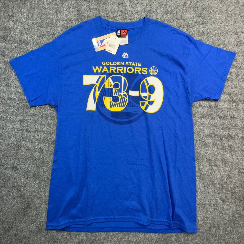 Majestic Golden State Warriors 73-9 Record T-Shirt Mens Large Blue NEW NBA